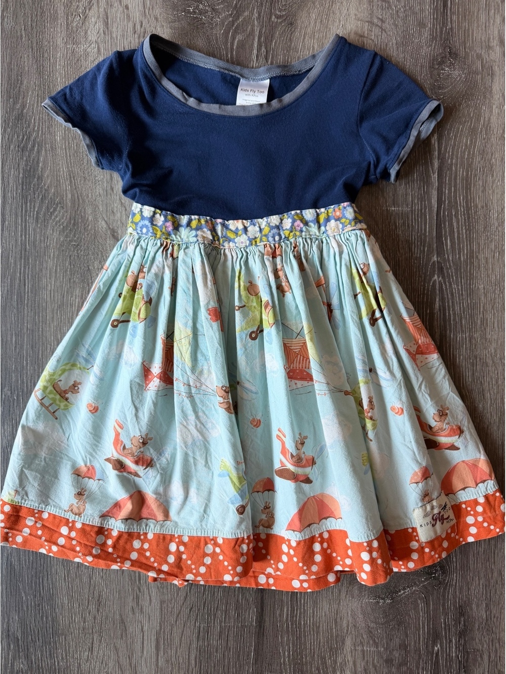 Kids Fly Too by KPea Airplane Puppy Print Dress Size 5 Boutique Tie Back